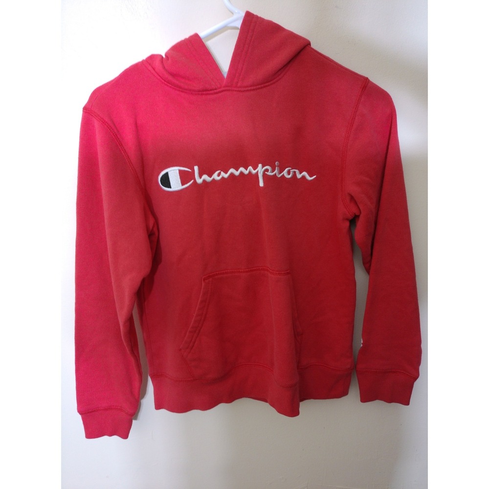 Champion Hoodie Youth Medium Red Vtg Inspo Embroidered Logo Athletic Streetwear
